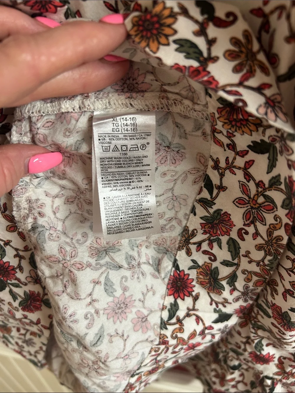 Old Navy Cream Dress with Red and Green Floral Print size 14-16